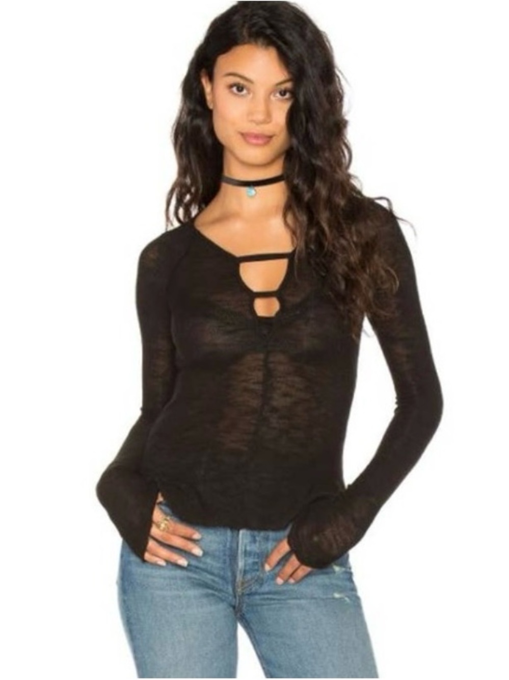 Black Free People Long-Sleeve Women's Top